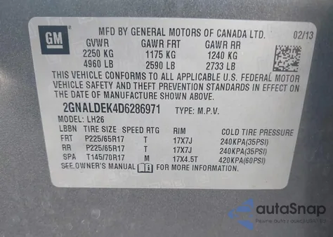 2013 Chevrolet Equinox 1Lt from USA, damaged, VIN 2GNALDEK4D6286971